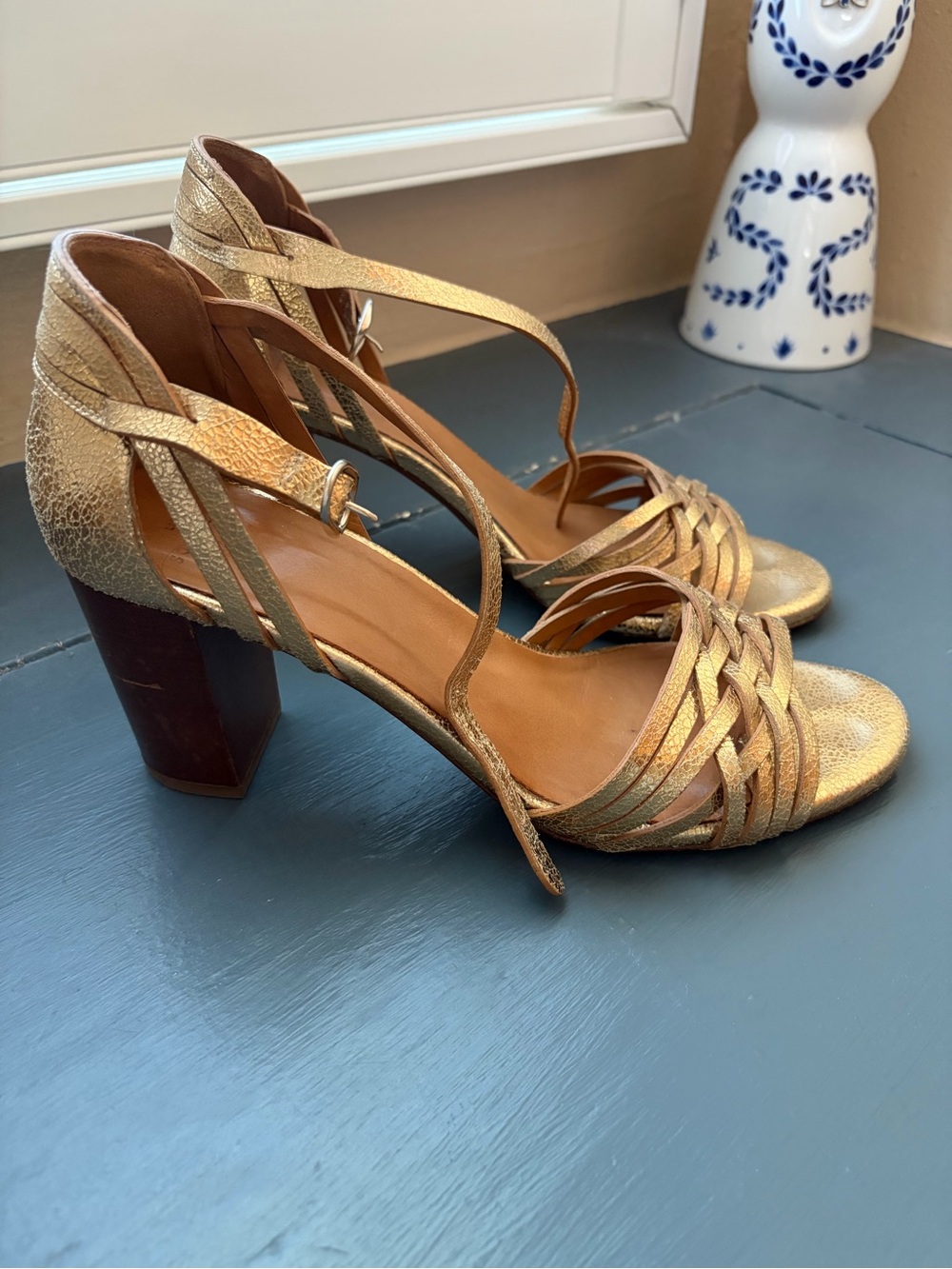 Sezane Gold Strappy High-Heel Sandals for Women 41/10 - Picture 3 of 7